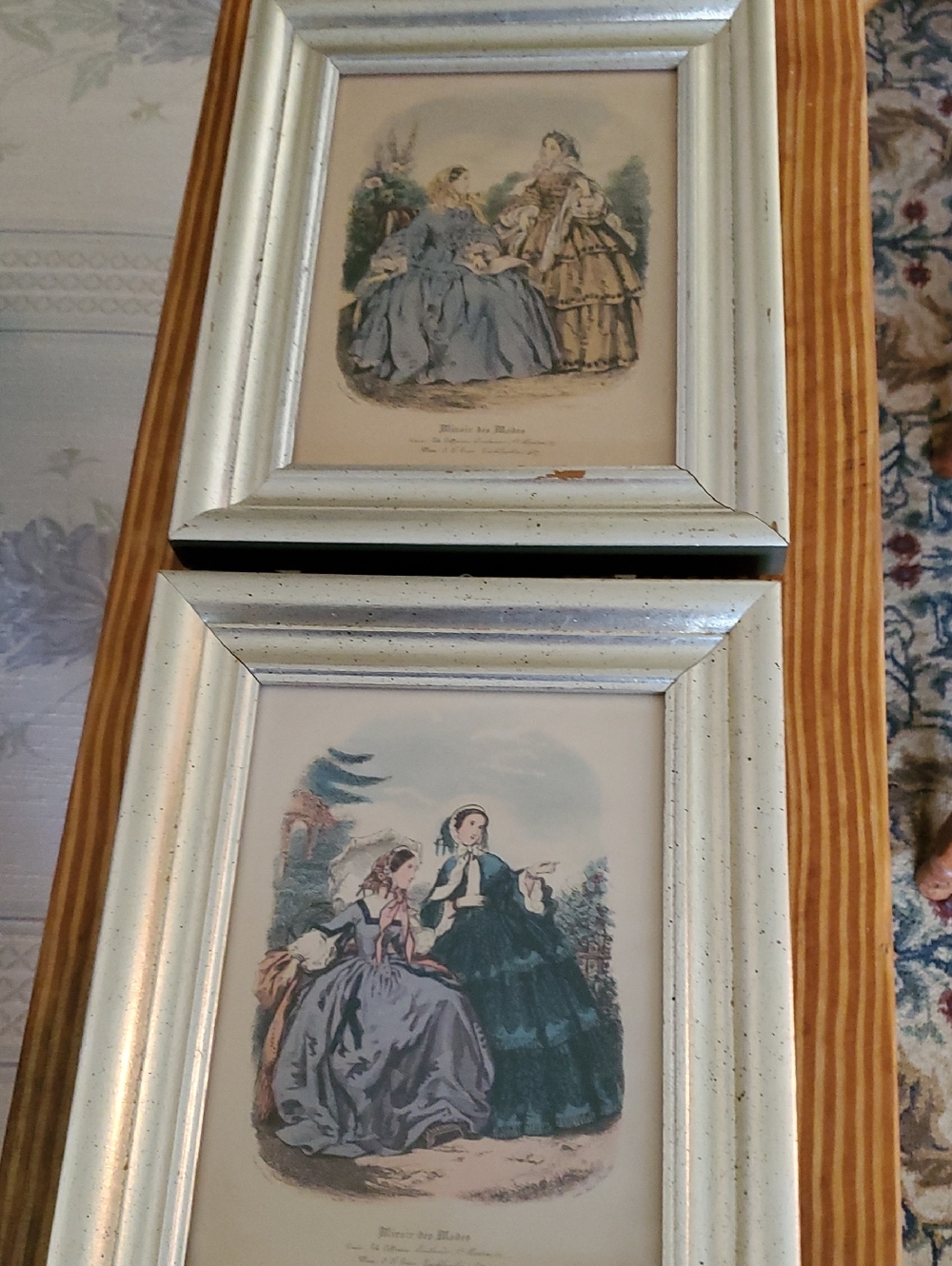 Vintage Style Framed Fashion Prints - Blue & Cream